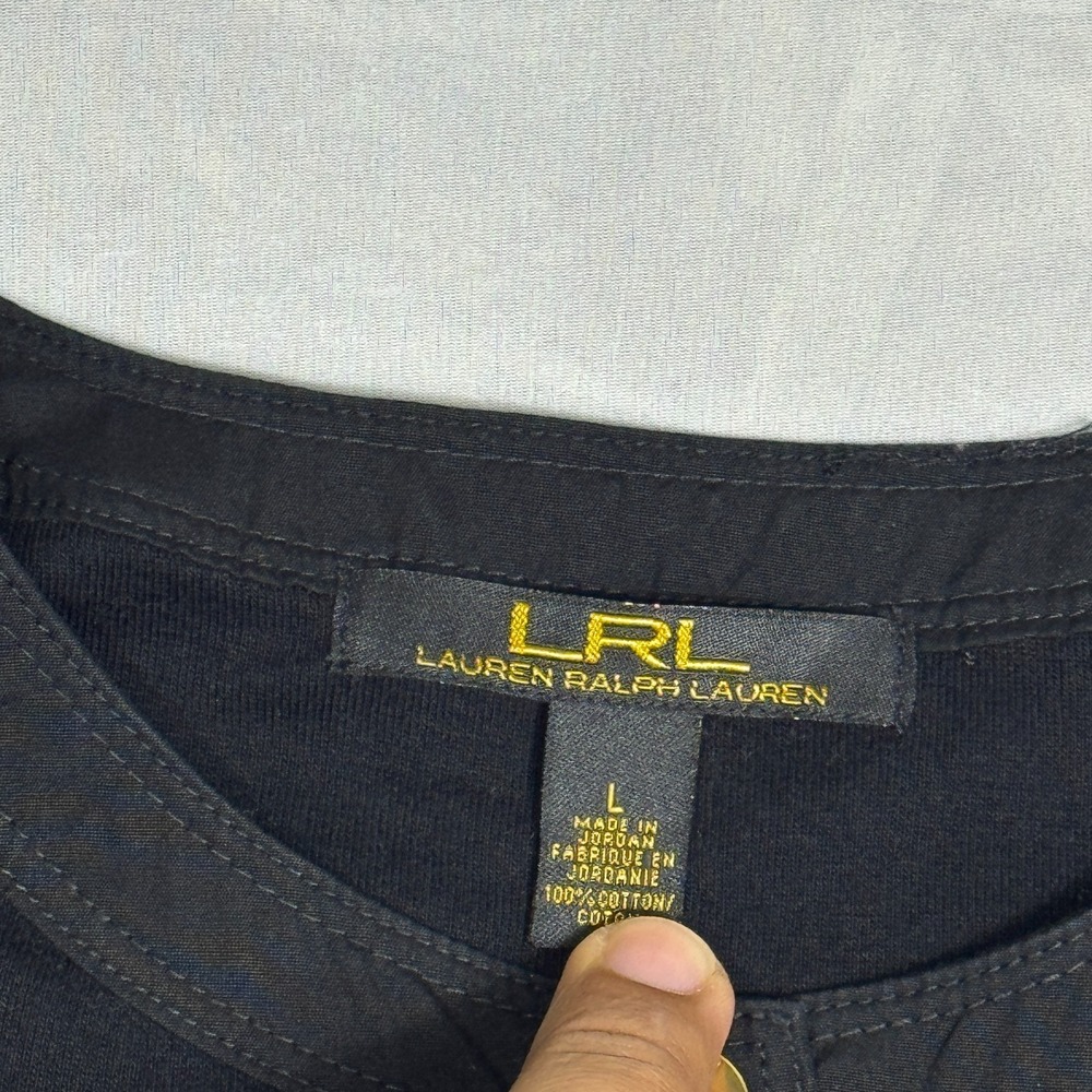Lauren Ralph Lauren Womens Blouse Top Black‎ Gold Buttons Pocket Henley Neck L - Picture 12 of 15